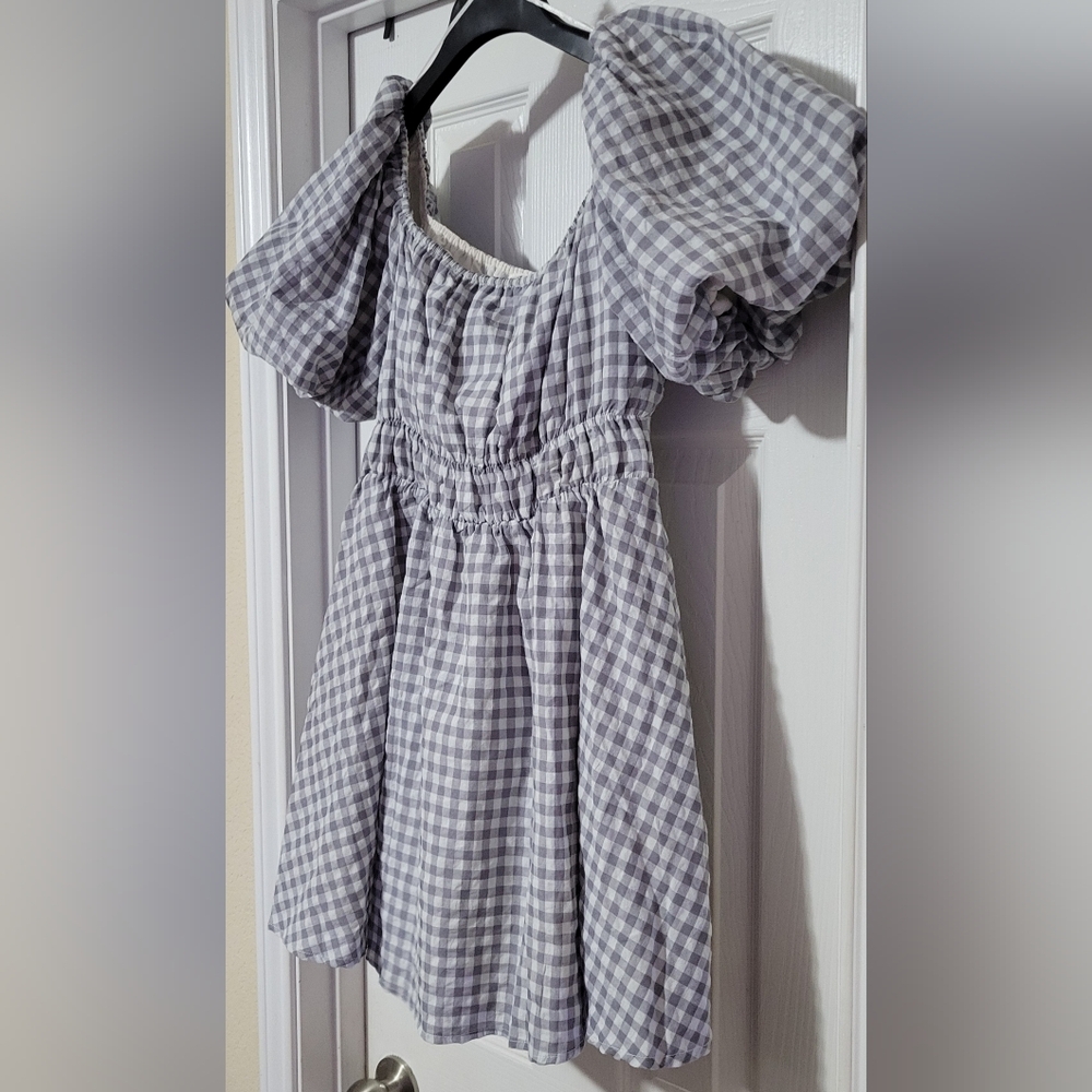 MIMOSA | Gingham Dress | Gray and White | Size M - Picture 3 of 9